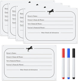 5pcs Horse Stall Name Plaque, 12x8 Inch Dry Erase Horse Stall Sign with 3 Writing Tools Horse Accessories for Horse Barn Door Wall Plate Decoration Supplies