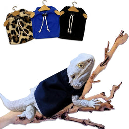 Lizard Clothes Bearded Dragon Hoodie Sweater Jacket Small Pet Costume Flannel Apparel for Reptiles Party Cosplay Props Chameleon Outfit Reptile Clothing Accessories (Black)