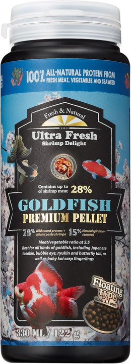 Ultra Fresh Floating Goldfish Food, Color Enhancing, Balanced Diet, All Natural Ingredients, Clear Water Formula, Goldfish Premium Pellet, 122g