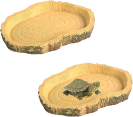 Shirene Tree Stump Water Bowl for Terrarium,2 Pcs Tortoise Water Bowl Reptile Water Bowl Made of Resin Natural Drinking Bowl for Turtle Enclosures, Lizards, Geckos, and Snakes