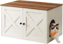 Feandrea Cat Litter Box Enclosure, Hidden Litter Box Furniture with Removable Divider, End Table, Indoor Cat House, 80 x 53 x 50 cm, Honey Brown and Rustic White PCL002P01V1