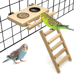 kathson Bird Food Stainless Steel Cups Wooden Perch Stand Hanging Feeder Bowls Feeding and Watering Supplies for Parakeets Conures Cockatiels Budgie Parrot