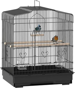 PawHut Bird Cage with Perches, Food Bowls, Swing, Parrot Cage for Budgie, Parakeet, Small Bird, 46.5 x 36 x 59cm, Black