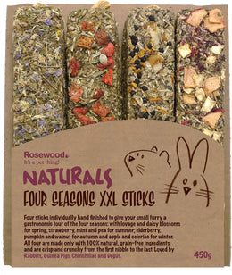 Rosewood Naturals Four Seasons XXL Sticks – Vegetable & Herb Small Animal Treats, Four Delicious Flavours for Rabbits, Guinea Pigs, Chinchillas & Degus (4 Sticks)