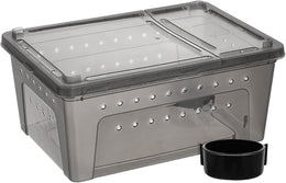 UKCOCO Plastic Reptile Terrarium: 26 x 18 x 11.5 cm Reptile Carrier Box with Feeding Bowl - Jumping Spider Enclosure for Lizards, Horned Frogs, Snakes, Spiders