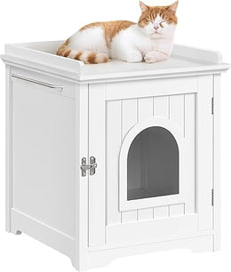 Yaheetech Hidden Cat Litter Box Enclosure, Wooden Litter Cabinet Litter Tray with Raised Edges, Holes & Side Bar for Small Kitty or Medium Cat Use, Bedroom, Bathroom & Living Room