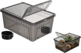 ULTECHNOVO Reptile Terrarium with Feeding Box,Plastic Tortoise Hibernation Box Portable Carrier Tank Tarantula Enclosure for Tortoise, Snakes, Lizards, Locusts, Spiders, Beetles (26x18x11.5cm)