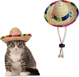 Pet Straw Hat Funny Mexican Sombrero Cap Party Decorations for Birthday for Small Pets, Puppy, Cat
