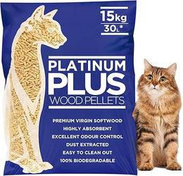 Platinum Plus Cat Litter 30L Bag | Premium Natural Wooden Pellets- Odour Control - Biodegradable Wood Pellet - Dust Free Absorbent Woods - House Training Chip Litter for Cats & Kittens - Eco Softwood