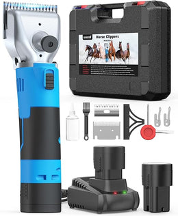 oneisall Cordless Horse Clippers with 2 Batteries, Heavy Duty Horse Grooming Kit for Thick Hair, Detachable Stainless Steel Blade, Professional Pony Grooming Clippers
