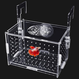 kathson Acrylic Breeding Isolation Box - Transparent Aquarium Hatchery for Guppy/Shrimp/Small Fish, Safe Nursery Tank with Air Tube & Suction Cups(5.9