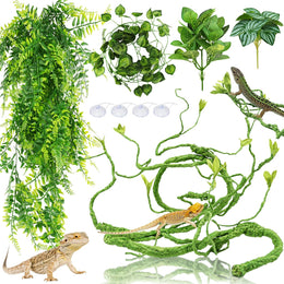 QUOZUO Bearded Dragon Tank Accessories for Habitat, Terrarium Hanging Plants Vines Artificial Leaves Reptile Hide, Leopard Gecko Tank Accessories Hide Terrarium Decor for Geckos Chameleon Snake