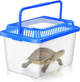 Alipis Small Fish Tank: Clear Plastic Aquarium with Lid & Handle - Portable Reptile Carrier for Turtles, Snakes, Fish Home Transport And Storage 5. 27x3. 66x3. 62 Inch