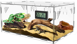 Reptile Tank, Reptile Terrariums, Insect Feeding Box, 360° Acrylic Terrarium with Digital Thermometer Hygrometer, Reptile Breeding Box for Spider/Snail/Frog/Lizard/Turtle (30 * 20 * 15cm)