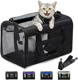 Conlun Cat Carrier Bag,Soft-Sided Pet Carriers for Dogs with 4-Sided Mesh,Airline Approved Cat Transport Carrier for Small&Medium Cats Kitten Puppy Up to 6Kg,Collapsible Cat Travel Carrier-M,Black