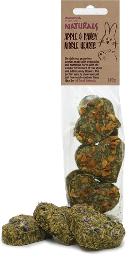 Rosewood Naturals Apple & Pansy Nibble Hearts, Small Animal Treats for Rabbits, Guinea Pigs, Chinchillas, Degus, Hamsters, Gerbils, Mice and Rats, 120g