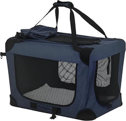 PawHut Foldable Pet Carrier for Small and Miniature Dogs, Portable Cat Carrier Soft Side Pet Travel Crate with Removable Mat, Storage Bags, Breathable Mesh 60 x 41.5 x 41cm - Dark Blue