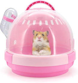 Hamster Carrier Cage Portable Mice Travel Case Plastic Small Animal Carrier Rat Carry Cage with Water Bottle (Pink)