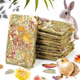Abizoo Rabbit Natural Treats,10Pcs Timothy Hay Toys Chips Bunny chew Toys with Herbal Flowers Guinea Pig Treats for Hamster Chinchillas Gerbils Rats Small Animals Teeth Care Crisp Snacks