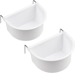 MEISH 2Pcs Bird Feeding Dish Bird Cage Feeding Bowls D-shaped Bird Food Plastic Cups with Hook Hanging Cup Food Dish