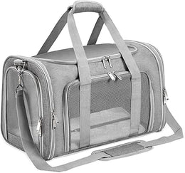 Soft Sided Cat/Pet/Dog Carrier Bag,Portable Foldable Pets Travel Carriers For Cats/Dogs With Shoulder Strap & Removable Mat,Durable Puppy Basket of 16 lbs Airline Approved - Grey