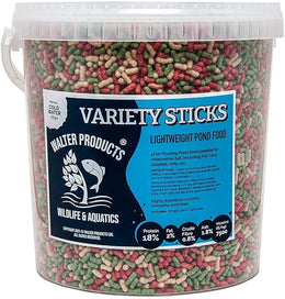 Walters Variety Sticks (5L Tub) | Pond Fish Food for Goldfish, Koi and all Cold Water Pond Fish | Nutritional Floating Fish Food Pond Sticks in Stay Fresh EasyTubs and Refill Bags
