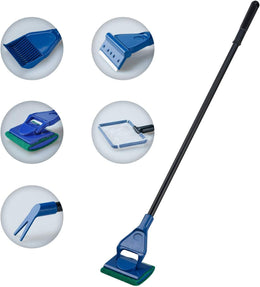 Complete Aquarium Fish Tank Cleaning Set Fish Net + Rake + Scraper + Fork + Sponge Brush Glass Aquarium Cleaner Tool Kit (1, Blue, 5 in 1)