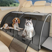 Foldable Pet Car Carrier Bag, Double Car Pet Seat for 2 Cats or Medium Animals, Portable Dog Travel Bag with Breathable Mesh Fabric, Collapsible Dog Car Crate with 4 Side-opening Door, 100X50X50