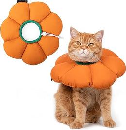 Cat Cone Collar Soft,Cute Adjustable Waterproof Cat Recovery Collar,Anti-Bite Lick Wound Healing Safety Cone For Cats,Pumpkin Orange Flower All-Season Style(M)