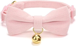 Ultra-soft Collar Natural Cotton Corduroy Made for Cats with Sensitive Skin,Lightweight Kitten Collars with Quick-release Buckle and Removeable Bow-tie,Light Pink Pack of 1