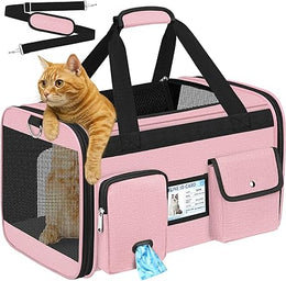 Soft Sided Cat Carrier Airline Approved - Anti-Scratch Travel Bag for Cat/Dog/Small Pets, 360° Mesh Windows, Foldable with Washable Mat & Safety Leash (Up to 9kg)