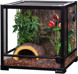 Swell Reptiles Glass Terrarium/Vivarium Tank | Easy Access Port for Access for Tiding Cables with Breathable Mesh Top Lid for Optimal Ventilation (45x45x45cm)