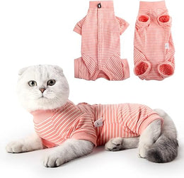 HEYWEAN Cat Recovery Suit Cats Vest Bodysuit After Surgery Stripes Long Sleeve Cat Onesies for Kitten Medical Care Cone Collar Alternatives Pet Surgical Shirt Cats Clothing Pajama Suit