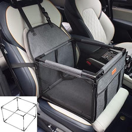 Waterproof Pet Dog Car Seat Booster Carrier Box and Basket with Seat Belt Harness Restraint for Puppy Cat Travel (Grey, Standard 40x40cm)