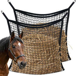 2PCS Hay Nets for Horses, 80x80cm Slow Feed Hay Net, Large Capacity Hay Bags Black Mesh for Horses Goats Sheep Donkey Trailer Full Day Feeding, Easy to Fill and Hang