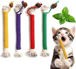 Catnip Toy Bite Rope, Interactive Catnip Toy for Indoor Cats, Cat Teeth Cleaning Kitten Teething cat nip Chewing Toy Rope, Filled Natural Catnip Stress Release Cotton Rope Toys, 4 Pcs