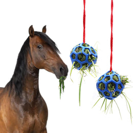 2pcs Horse Treat Ball Hay Feeder Toy - Hanging Feeding Toy for Goat Sheep - Stress Relief for Horse Stable Stall Paddock Rest (Blue)