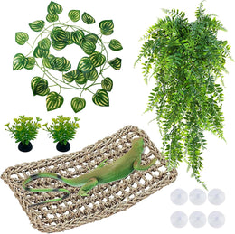 Bearded Dragon Accessories Gecko Hammock with Reptile Tank Terrarium Hanging Plant Vines Artificial Leaves for Chameleon Lizards