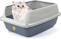 Medium Cat Litter Tray Box Hooded Dark Grey Pan Toilet Extra Deep Anti-Spillage Kittens Cats Enclosed Loo Detachable Rim Rounded Corners Safe Durable