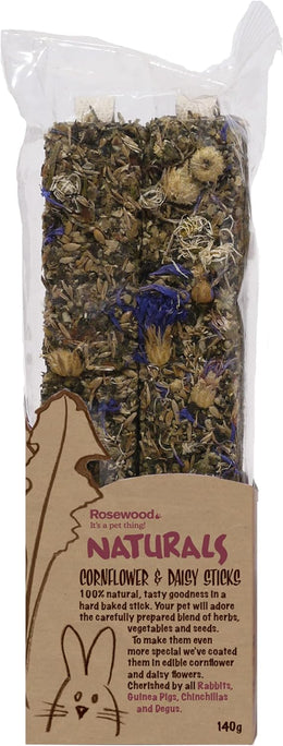 Rosewood Naturals Cornflower & Daisy Sticks, Small Animal Treat for Rabbits, Guinea Pigs, Chinchillas, Degus, Hamsters, Gerbils, Mice and Rats, 140g