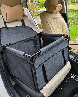 Waterproof Pet Dog Car Seat Booster Carrier Box and Basket with Seat Belt Harness Restraint for Puppy Cat Travel (Grey, Medium 50x40cm)