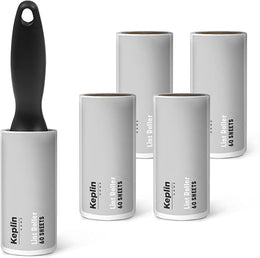 KEPLIN Lint Roller, 5 Sticky Replacement Heads with 1 Handle, Total 300 Easy Peel Sheets, Quickly Removes Animal Fur, Cat & Dog Hair, Dust & Fluff from Clothes, Furniture, Carpet (5 Pack / 300 Sheets)