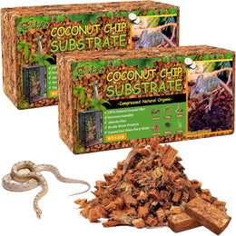Riare Natural Coconut Chip Substrate for Reptiles- Compressed Coconut Husk Reptiles Bedding, Coco Husk Chip Terrarium Substrate for Snakes, Tortoises, Ball Python, Frogs (2 Pack)