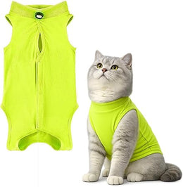 Cat Recovery Suit, Anti-Licking Cat Surgery Recovery Suit, Anti-Lick Pet Post Operative Vest for Kitten, Breathable Kitten Onesie Pet Surgical Shirt for Abdominal Wounds(M, Green)