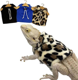 Lizard Clothes Bearded Dragon Hoodie Sweater Jacket Small Pet Costume Flannel Apparel for Reptiles Party Cosplay Props Chameleon Outfit Reptile Clothing Accessories (Leopard)
