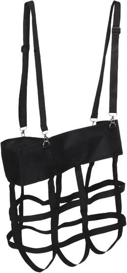 Angoily Adjustable Black Polyester Horse Stall Fan Bag with Slow Feeder Hay Pouch and Easy Installation for Farm and Barn Accessories