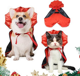 ROSAUI Christmas Cat & Small Dog Cape – Red & Black Festive Pet Cloak with Neck Armor – Adjustable, Soft & Washable Fancy Dress Outfit (S Size)