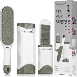 Bailey & Buddies Pet Hair Remover Lint Brush with Self-Cleaning Base & Travel Kit – Reusable Double-Sided Fur Remover & Lint Roller for Dogs & Cats – Clothes Sofa Carpet Furniture Car Fluff Cleaner