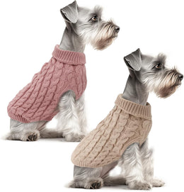 2 Pack Dog Jumpers Knitted Turtleneck, Warm Winter Dachshund Jumper Cute, Apparel Puppy Twist Striped Vest Dog Clothes for Dogs Cats (Beige+Rouge, M)