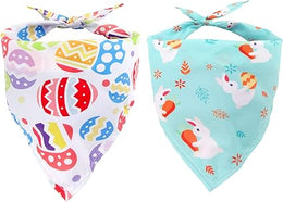Easter Dog Bandana, 2Pcs Dog Scarf Printed with Easter Bunny and Eggs, Washable Triangle Dog Bibs, Adjustable Cat Kerchief Dog Neckerchief, Easter Pet Costume Accessories for Puppy Small Medium Large